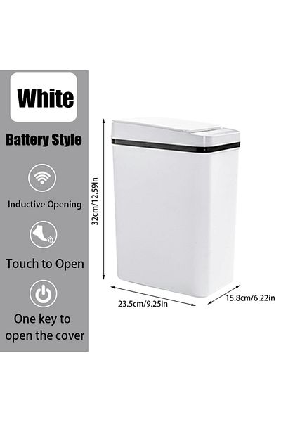 Choice 12L White Battery Automatic Kitchen Trash Can,12L Motion Sensor-Activated Trash Can with Lid, Waterp