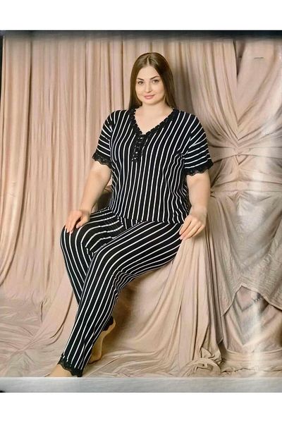 Pijamoni Set pijama cu maneca scurta din vascoza - decolteu in V, marime mare 7530/1 - 1 bucata