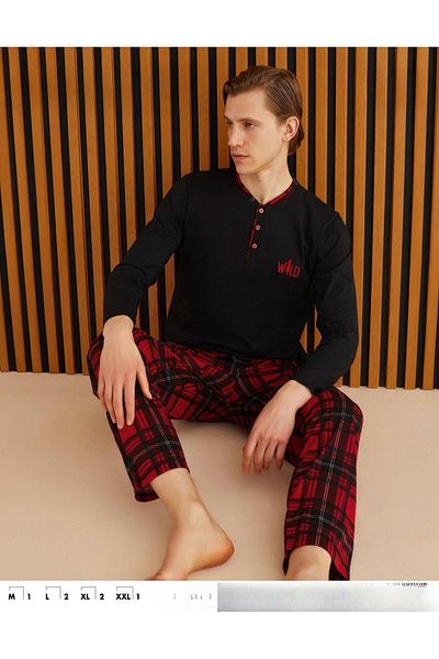Pijamoni Ανδρικό Σετ Πιτζάμες Λεπτό Μονό Τζέρσεϊ - Μακρυμάνικο 6300 / 1 - 1 Τεμάχιο