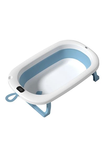 Beberoyal Cadita pliabila pentru bebelusi Beberoyal, cu termometru digital si dop de scurgere, Blue, 76cm