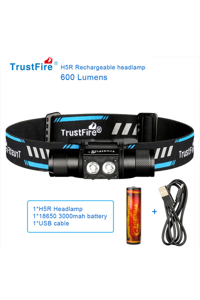 Choice مصباح أمامي H5R أسود اللون مزود ببطارية 18650 Trustfire H5R LED ومنفذ ...