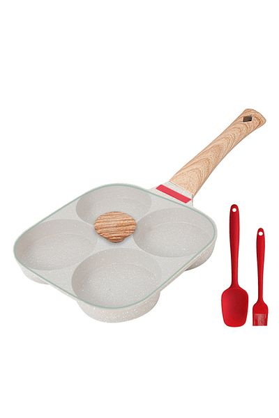 Choice White W Lid set Non Stick 4-Cup Egg Frying Pan with flipping Lid Aluminum Pancake Egg Cooker with Sp