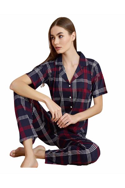 Pijamoni Women's Short Sleeve Buttoned Pajama Set - 7515-23