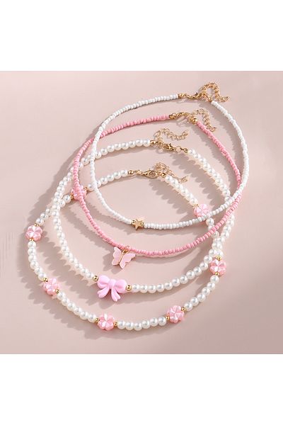 Choice YSN1506 New Jewelry Pink Love Butterfly Pendant Imitation Pearl Rice Beads Handmade Beaded Children
