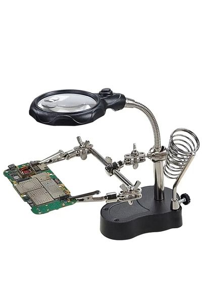 Choice 3.5X 12X Helping Hands Third Hand Soldering Iron Welding Stand Station with 2 LED Clip Welding Ma...