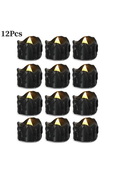Choice Style B 12PCS Flameless Black LED Electronic Candles Battery Operated Yellow Light for Halloween Xma