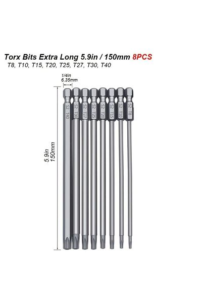 Choice Torx Bit Set 8pcs Magnetic Torx Screwdriver Set 150mm Extra Long Security Tamper Proof Star Drill Bi