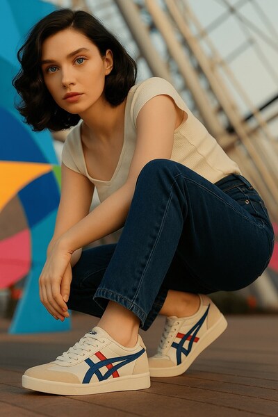 royalmoni Lace-Up Casual Sports Shoes Women's Sneaker White Blue Red