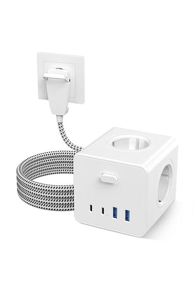Choice 250V EU 4 white Eu Plug multi-function power strip, 2 USB2 Type-C charging ports Power adapter 3 m b