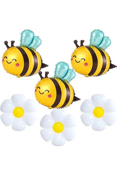 Choice BEE AS PICTURE BEE DAISY 6PCS Large Bee White daisy flower foil balloon for children's birthday grad