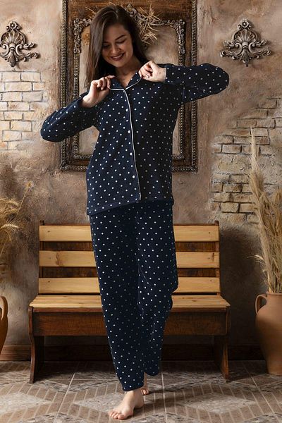 Sude Women's Shirt Front Buttoned Polar Patterned Pajama Set P200/124 - 1 Piece