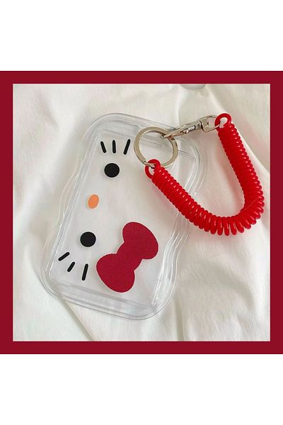 Miniso حامل بطاقة على شكل بطاقة هوية قطة كاواي كرتونية لطيفة على شكل هيلو كيتي، حامل بطاقة طالب، سلسلة مفاتيح للفتيات على شكل حافلة.