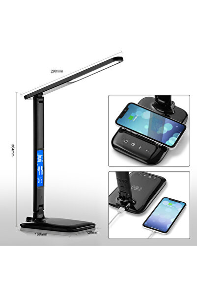 Choice مصباح مكتب LED أسود على شكل حرف C متعدد الوظائف لشاحن الهاتف المحمول و...