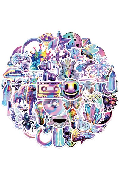 Choice 50PCS 50pcs Cartoon Holographic Laser Style Aesthetic Stickers Waterproof Graffiti Decals For Water