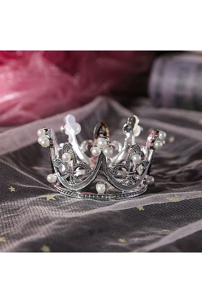 Choice Silvery Mini Pearl Crown Cake Topper Romantic Garland Happy Birthday Children Hair Ornaments Wedding