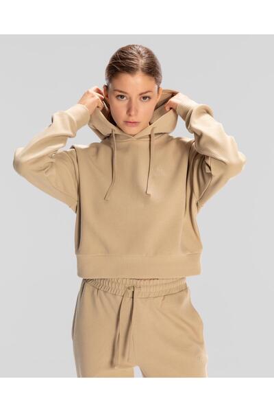 Kappa Λογότυπο Elise Waffle Hoodie Γυναικεία Μπεζ κουκούλα με κανονική εφαρμογή