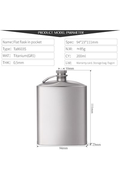 Choice قارورة نبيذ ويسكي كحولية من التيتانيوم من تيارتيسان سعة 200 مل مع غطاء لولبي Ta8603S-200ml، مناسبة للتخييم في الهواء الطلق