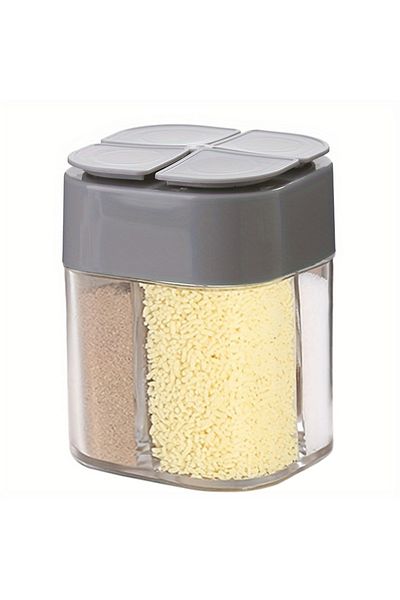 Choice 1pc Grey 4in1 Camping Seasoning Shaker Multi-Purpose Spice Jar with Lid 4-Compartment For Outdoor BB