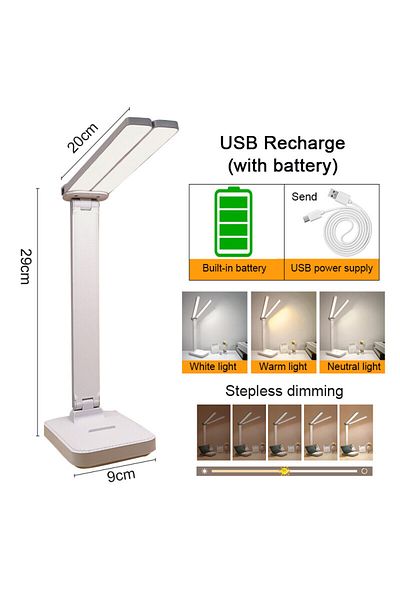 Choice White Rechargeable LED Desk Lamp 3 Levels Dimmable Touch Night Light USB Rechargeable Eye Protection