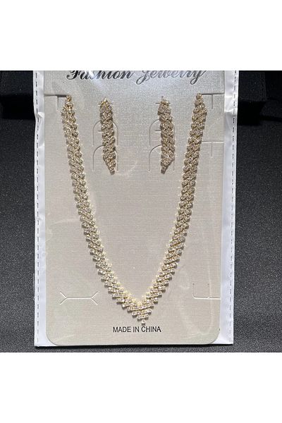 Choice Gold-color Charming Crystal Bridal Jewelry Set for Wedding V Shape Choker Necklace Earrings Sets Fas