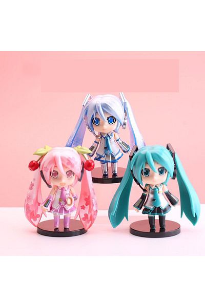 BANDAI 03 The New Hatsune Miku Figure Mini Character Ornaments Kawai Pink Green Hatsune Home Desk Decoratio
