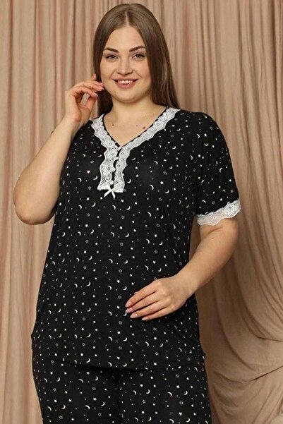 Pijamoni Γυναικείο σετ πιτζάμες με κοντό μανίκι με λαιμόκοψη σε σχήμα V από βισκόζη 7530/2 - 1 τεμάχιο