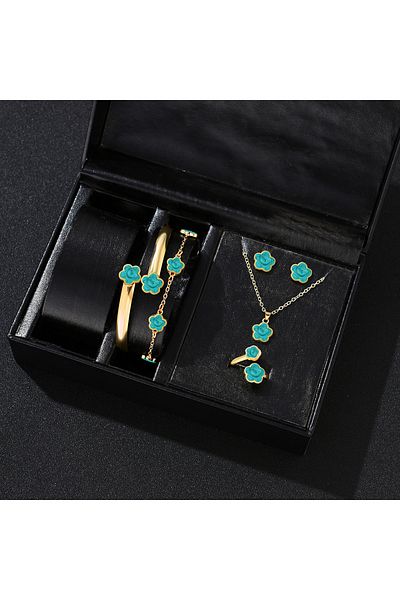 Choice3 H431-GDGN 5pcs Lucky Five-petal Flower Women's Jewelry Set, Fashion Flower Bracelet + Necklace + Ear