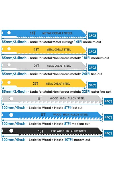 Choice 24PCS 24Pc Jig Saw Blade Set HCS Assorted Saw Blades with U-shank Sharp Fast Cut Down Professional S