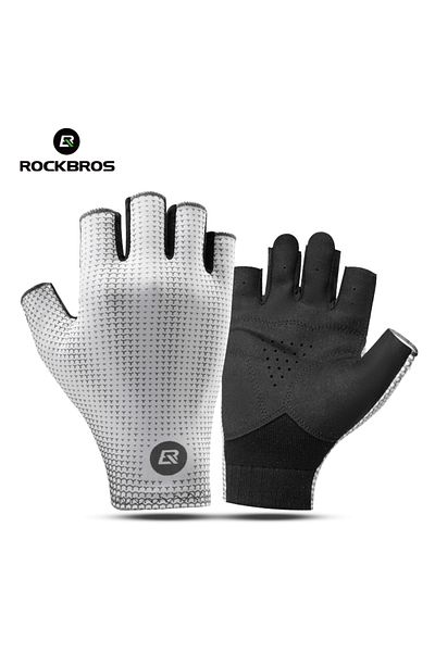 ROCKBROS L S296-white Half Finger Gloves Summer Bicycle Gloves Anti-Slip Shock-Absorbing Cycling Fin