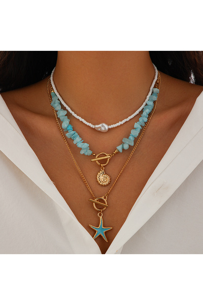 Choice مجموعة من 3 قطع من قلادة IngeSight.Z على شكل نجمة بحر بوهيمية للنساء، ...