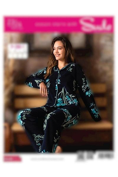 Sude Women's Shirt Front Buttoned Polar Patterned Pajama Set P200/1- 1 Piece