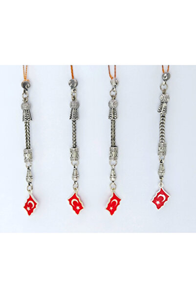 Mihra Takı Tasarım 4’lü Türk Bayraklı Tesbih Püskülü – Zamak Döküm Sallama Pa...