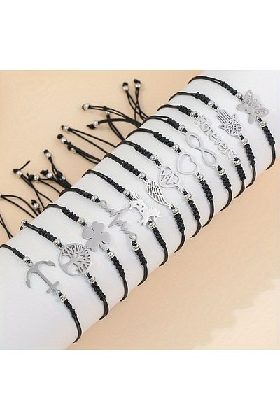 Choice 12pcs 12pcs/set Stylish Stainless Steel Braided Charm Bracelet for Men - Perfect for Daily Wear and