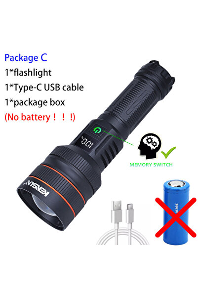 Choice LITHIUM ION ZOOM black new no battery NEW Super Long Range LED Flashlight Type-C Charging Strong Lig