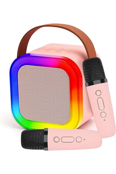 ABYZ Boxă karaoke inteligentă pentru copii cu 2 microfoane, difuzor wireless, roz