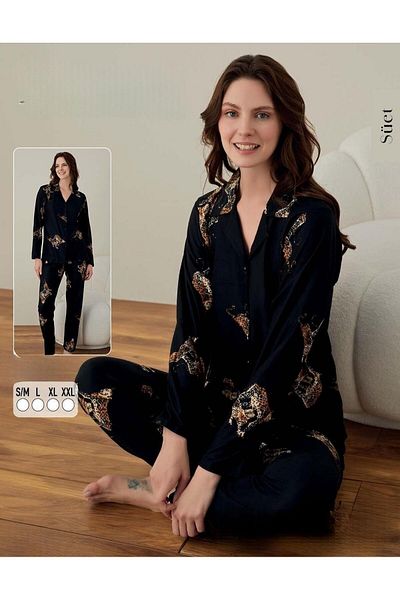 BOYRAZ Set pijamale dama din piele intoarsa - nasturi deasupra capului, model 02004 - 1 bucata