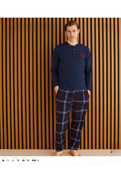 Pijamoni Men's Single Jersey Long Sleeve Thin Pajama Set 6300 / 6 - 1 Piece