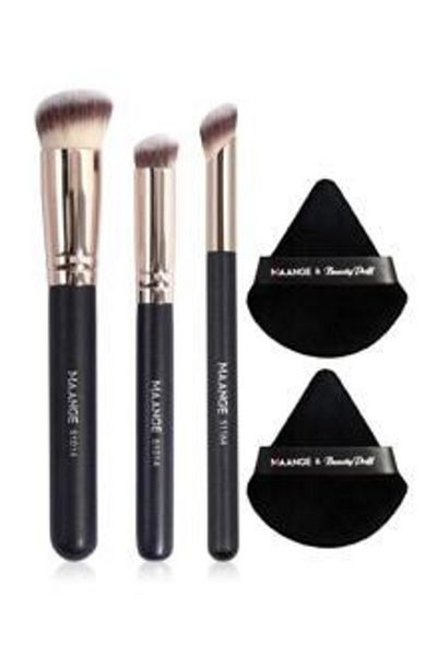 Choice Black 3pcs Makeup Brush Set+2pcs Triangle Dry Air Cushion Puff Foundation Concealer Makeup Sponge Wo