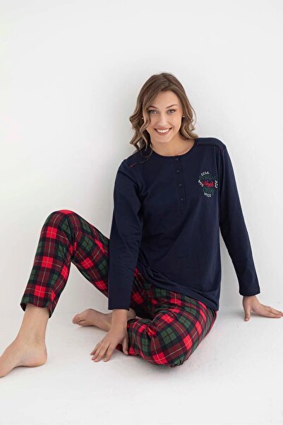 SENFONİ Set pijama cu mânecă lungă cu guler cu nasturi pentru femei 6000 -1 b...