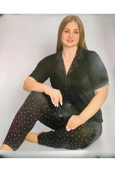 Pijamoni Set de pijamale din viscoză pentru femei de mărime mare - mânecă scurtă, nasturi în sus, 7550/3 - 1 bucată