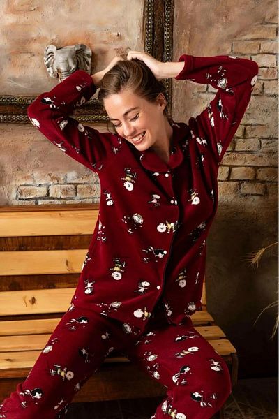 Sude Cămașă de damă, cu nasturi în față, cu model polar, set de pijamale P200/173 - 1 bucată