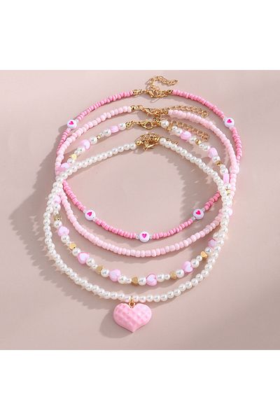 Choice YSN1507 New Jewelry Pink Love Butterfly Pendant Imitation Pearl Rice Beads Handmade Beaded Children
