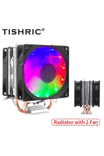 TISHRIC مبرد وحدة المعالجة المركزية RGB أبيض بمروحتين PWM 3pin RGB مبرد هواء مبرد معالج كمبيوتر شخصي Intel Lga