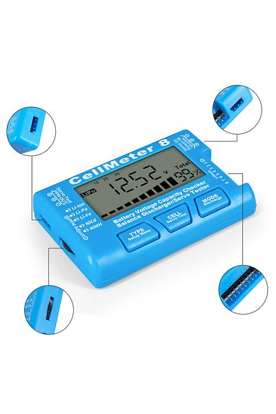 Choice1 Blue LiPo LiFe Li-ion NiCd NiMH Battery Voltage Check Detector Digital Battery Tester CellMeter-8 Ca