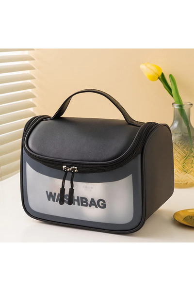 Choice حقيبة مستحضرات تجميل سوداء كبيرة السعة من مادة البولي فينيل كلوريد الم...