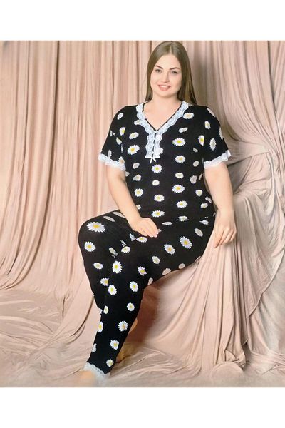 Pijamoni Set pijamale subțiri din viscoză cu mânecă scurtă - decolteu în V, mărime Plus 7530/5 - 1 bucată