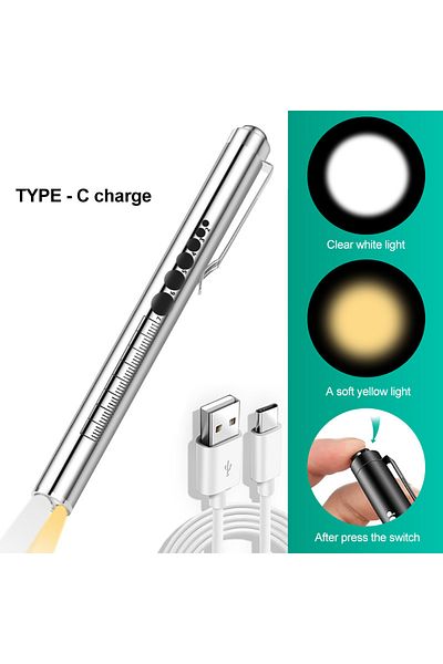 Choice Sliver USB Rechargeable Medical Handy Pen Light Mini Nursing Flashlight LED Torch Lamp With Stainles