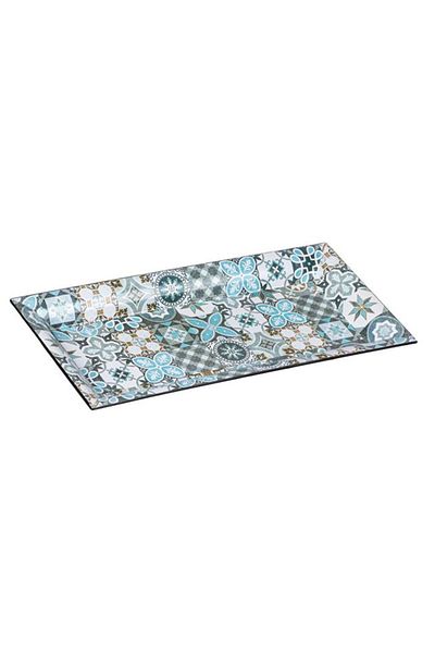 ABYZ Decorative Plastic Rectangular Tray Tiles Blue 36x17x2.5cm