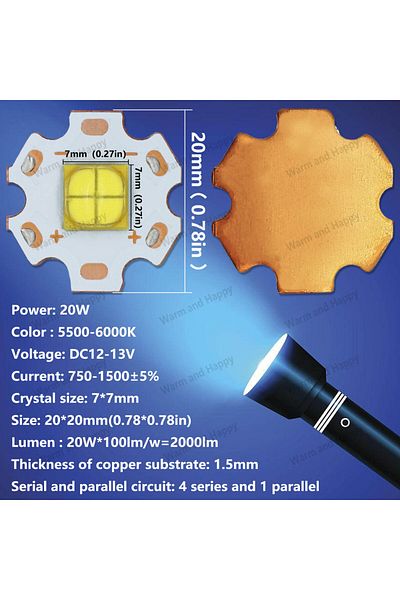 Choice 20W DC12-13V White 5500-6000K 20W DC12-13V 1500mA XHP70 LED COB 20W CREE 5500-6000K For LED Flashlig