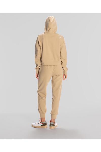 Kappa Λογότυπο Elise Waffle Hoodie Γυναικεία Μπεζ κουκούλα με κανονική εφαρμογή